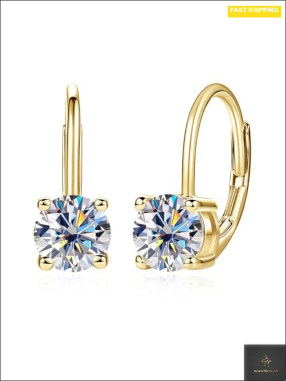 2CT Moissanite Leverback Hoop Earrings 14K Gold Plated